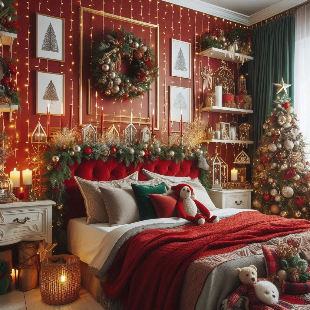 Christmas Bedroom Decorations: 95+ Absolutely Stunning Ideas | Pocoko Transform your bedroom into a festive haven with vibrant red Christmas decorations. Warm, cozy, and full of holiday cheer!