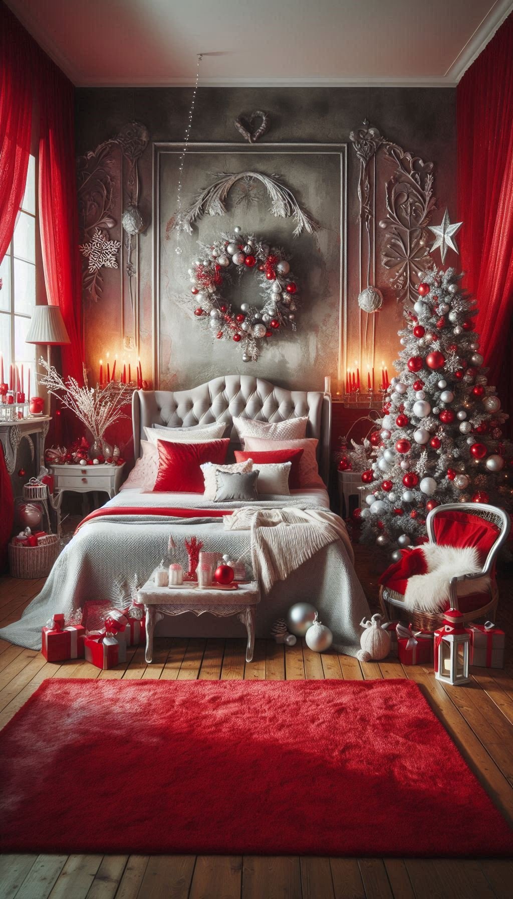 Christmas Bedroom Decorations: 95+ Absolutely Stunning Ideas | Pocoko Add a touch of classic holiday magic to your bedroom with red Christmas decorations. Perfect for creating a cozy, festive retreat!
