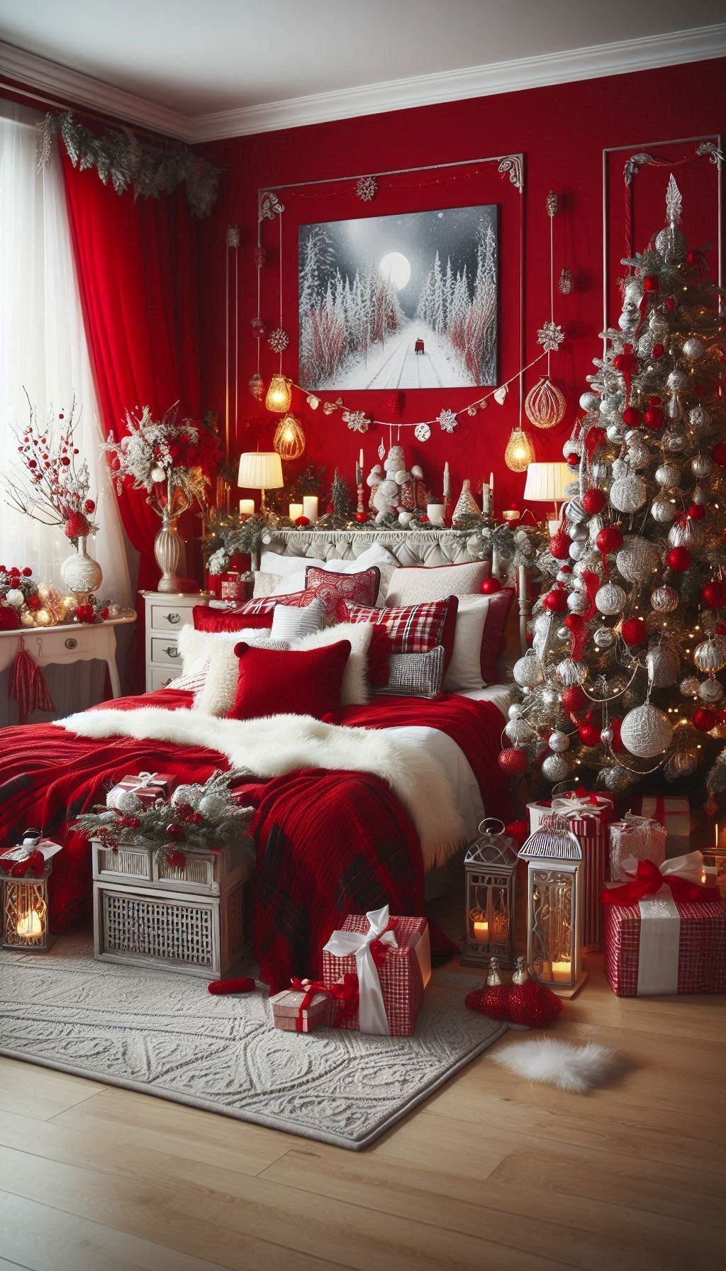 Christmas Bedroom Decorations: 95+ Absolutely Stunning Ideas | Pocoko Embrace the spirit of Christmas with red decorations in your bedroom. Classic, cozy, and wonderfully festive!