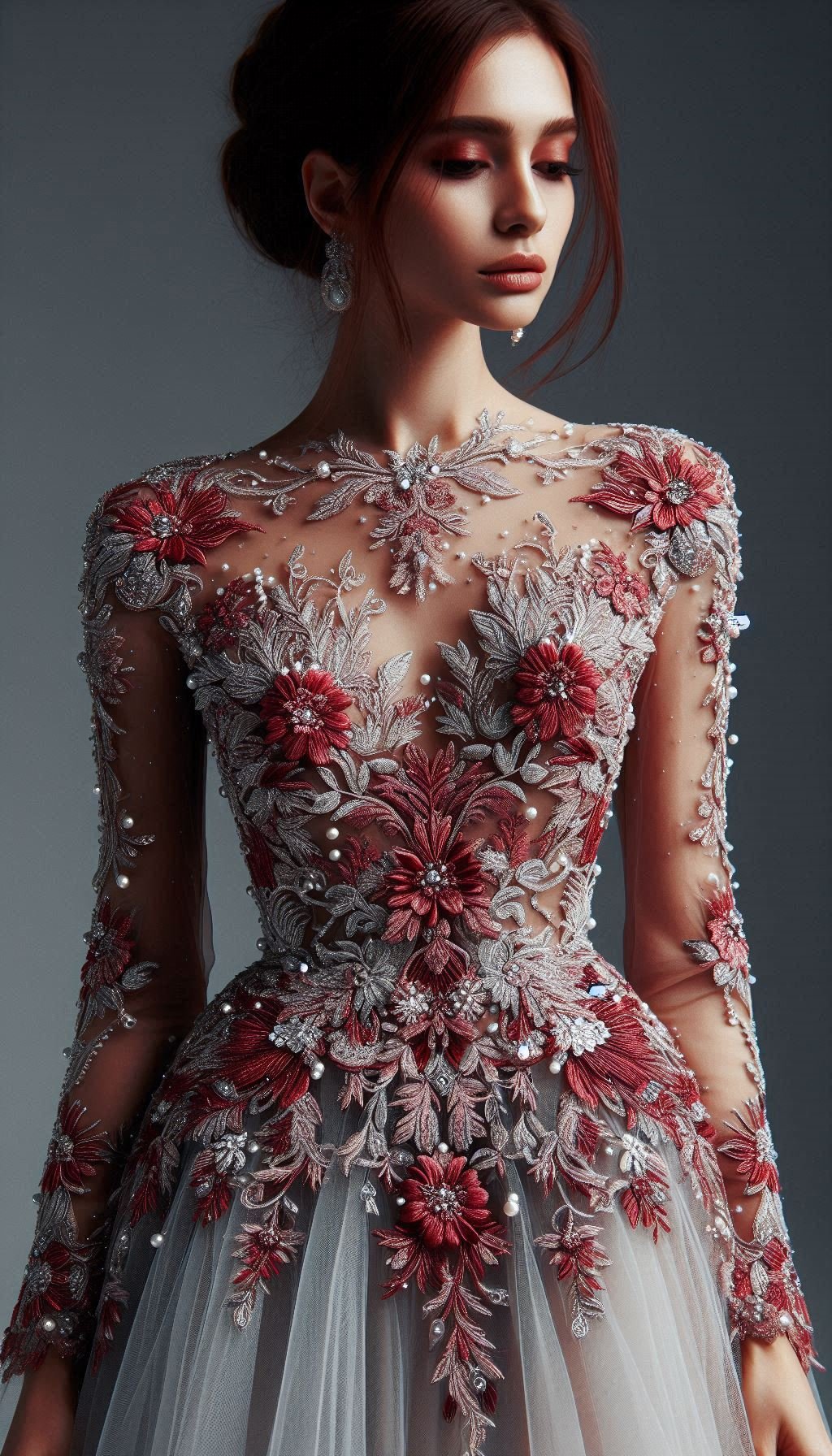 Floral Embroidery Dresses: Blooming Beautiful for Every Occasion | Pocoko Dazzle in a red dress adorned with silver embroidery. Perfect for making a statement at any festive event!