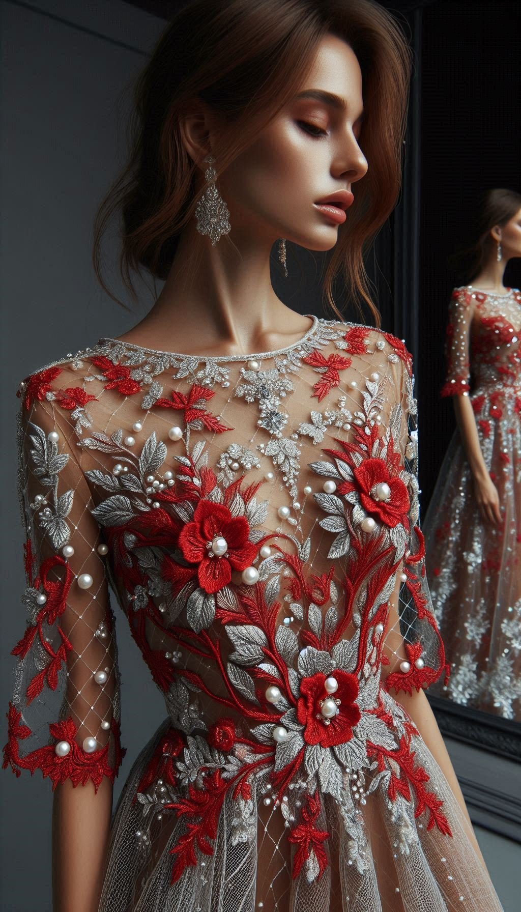 Floral Embroidery Dresses: Blooming Beautiful for Every Occasion | Pocoko Capture the magic of the season in a red dress with stunning silver embroidery. Perfect for any special occasion!
