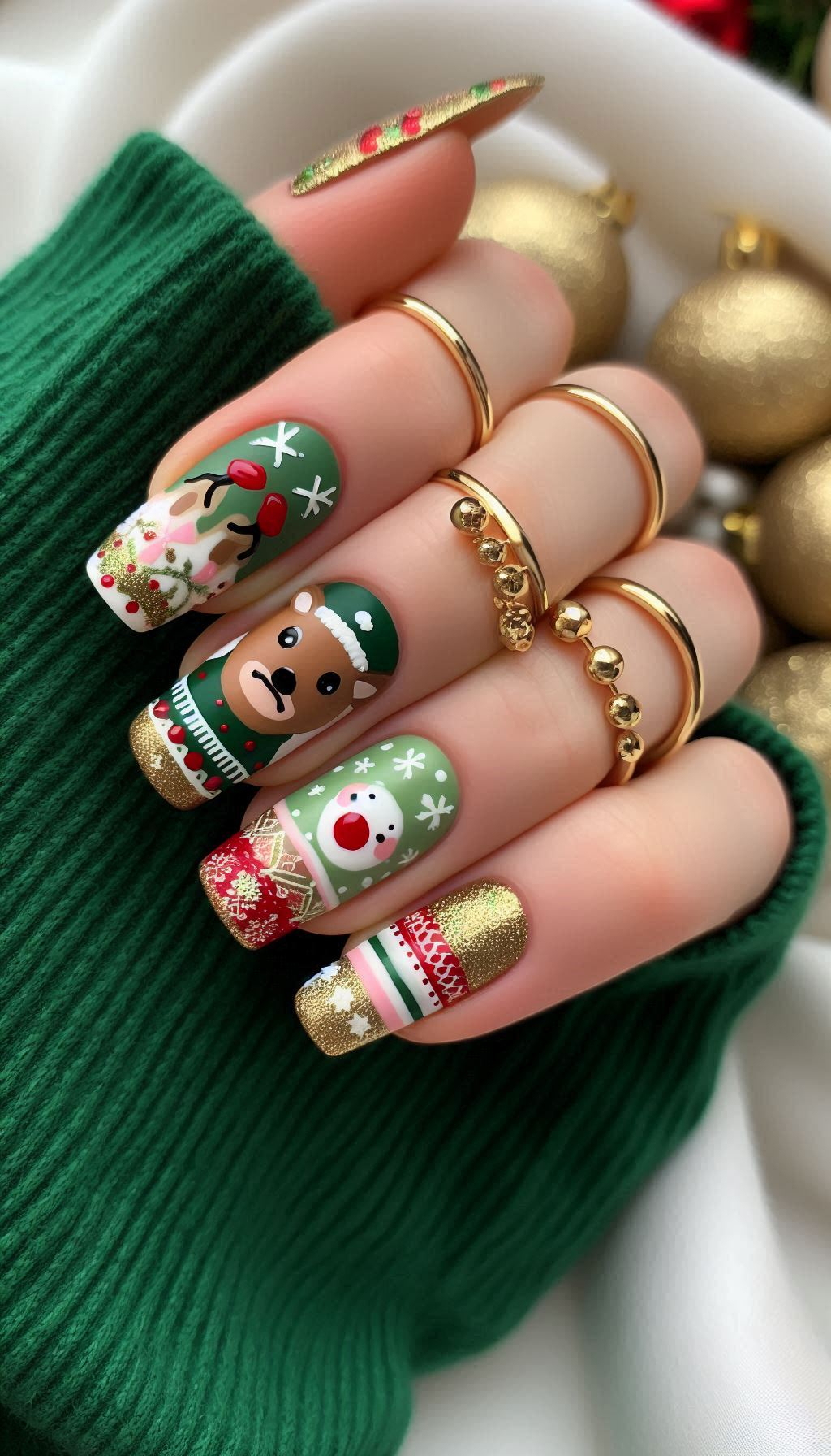 Add some holiday magic to your nails with adorable reindeer designs. Perfect for spreading festive cheer with every gesture!