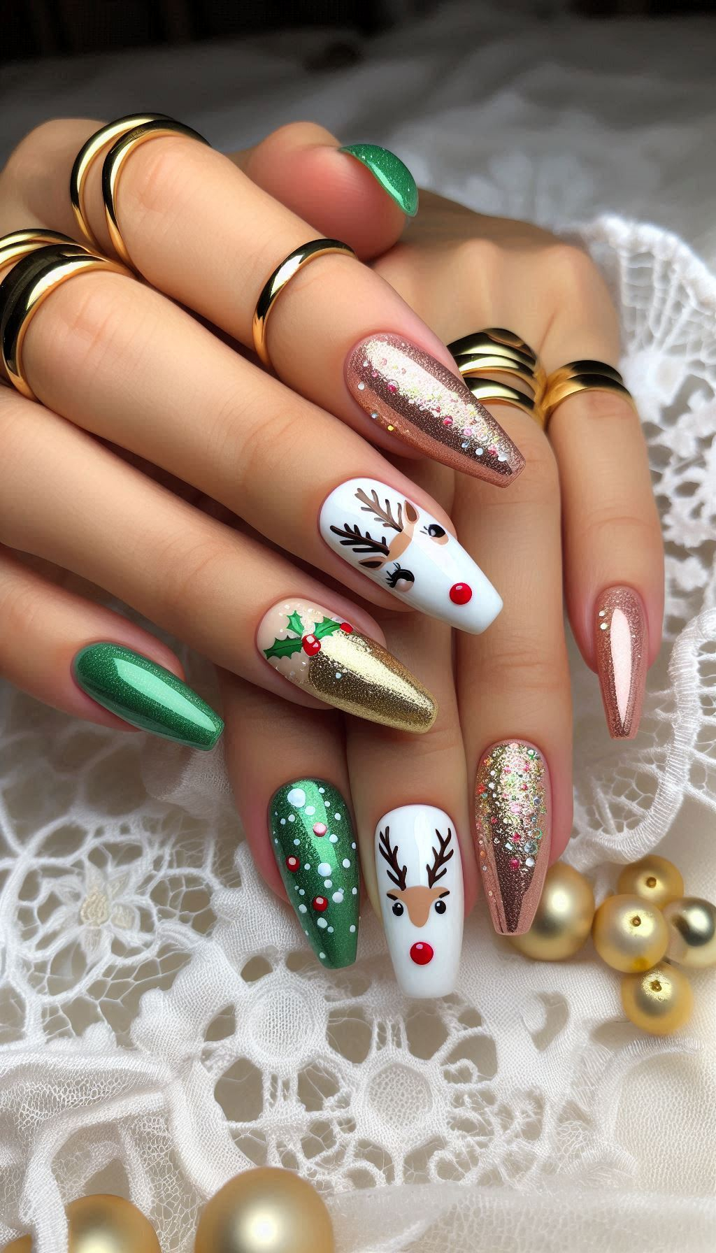 Prance into the holidays with reindeer nail art. Perfect for showcasing your festive spirit and bringing joy to your fingertips!