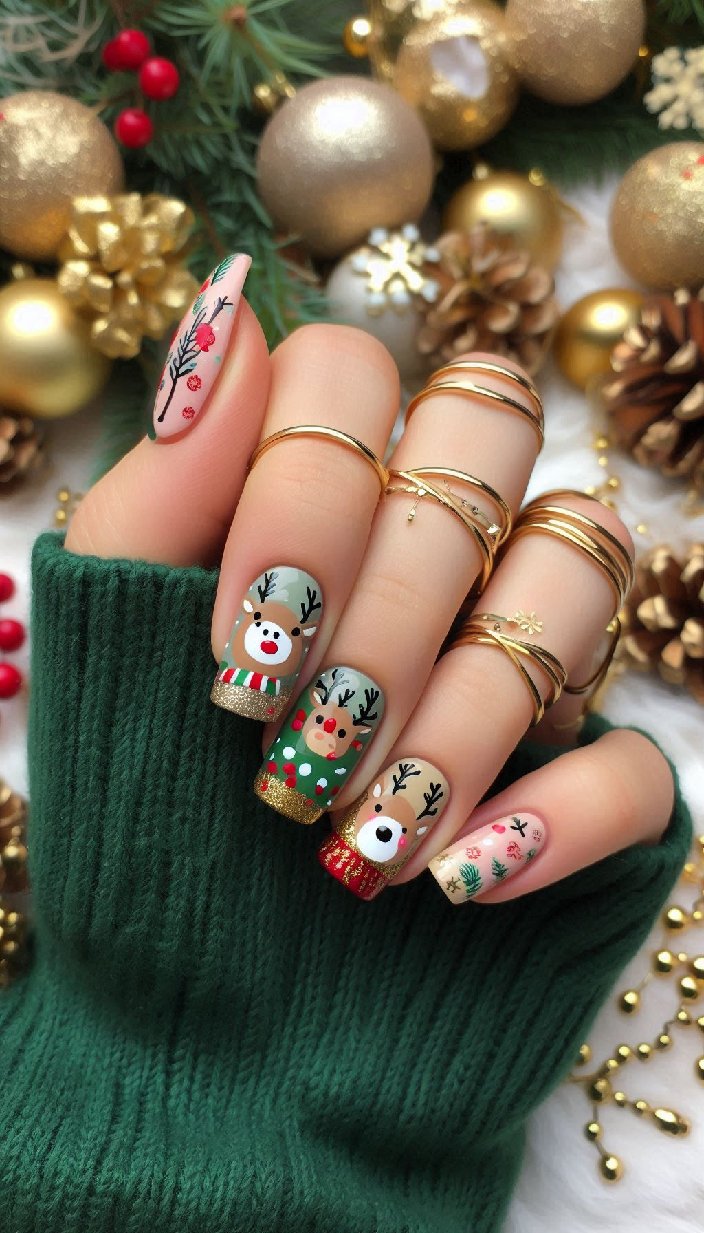 Prance into the holiday spirit with reindeer nail art. These delightful designs bring a touch of whimsy and joy to your Christmas manicure!