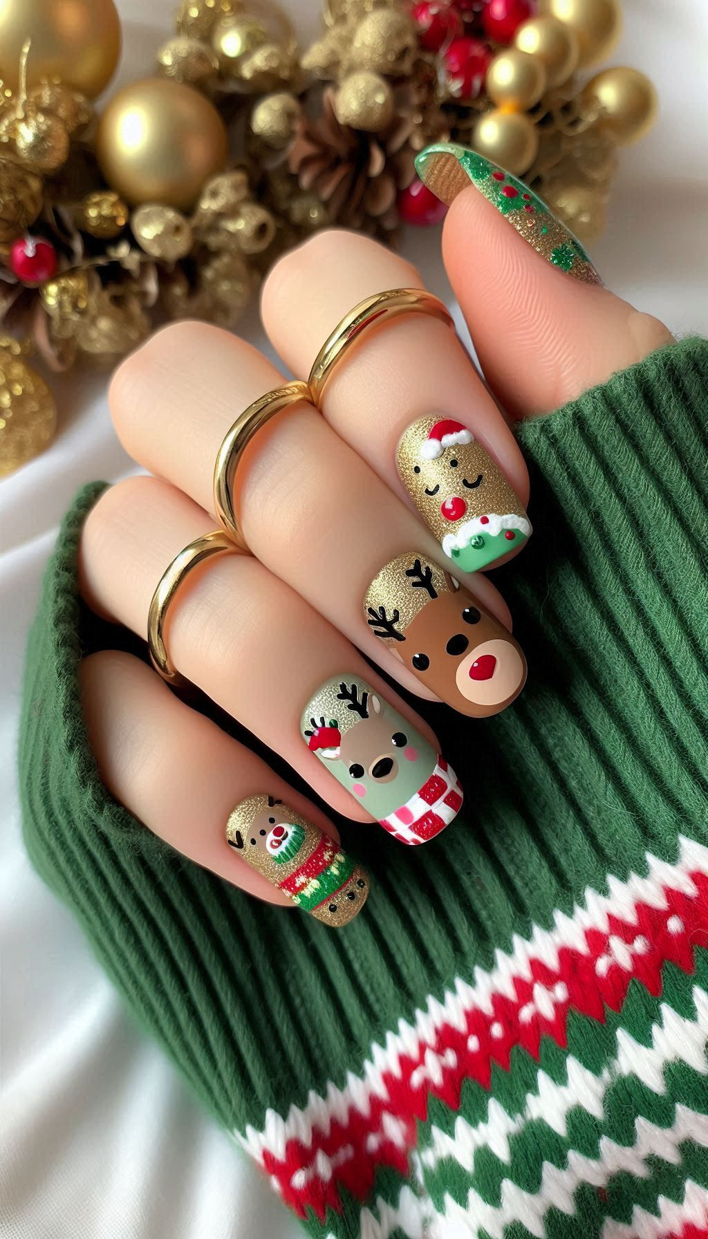 Bring the holiday cheer to your fingertips with reindeer nail art. Perfect for a fun and festive Christmas look!