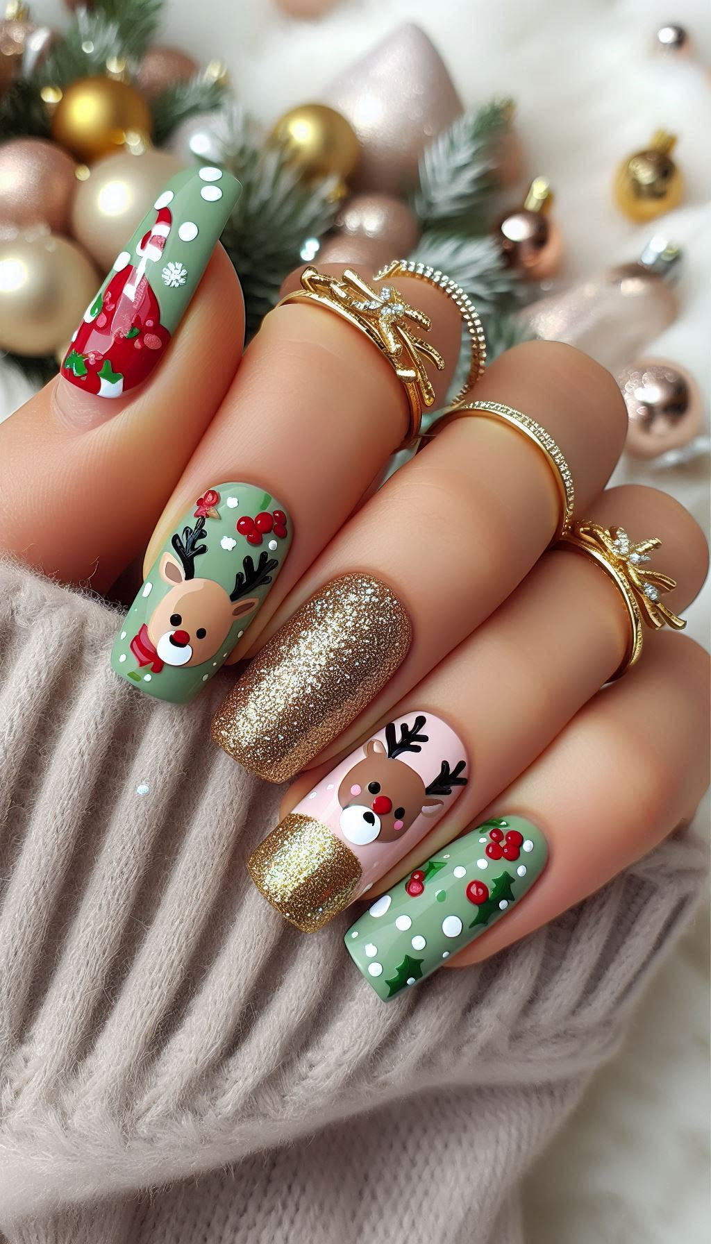 Nail your holiday look with adorable reindeer designs. These Christmas nails are as charming as they are festive!