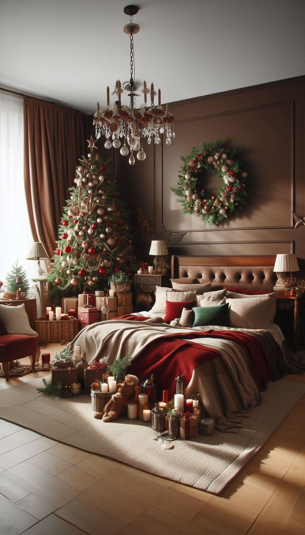 Christmas Bedroom Decorations: 95+ Absolutely Stunning Ideas | Pocoko Transform your bedroom into a cozy cabin with rustic-themed Christmas decorations. Think warm woods and charming festive touches!