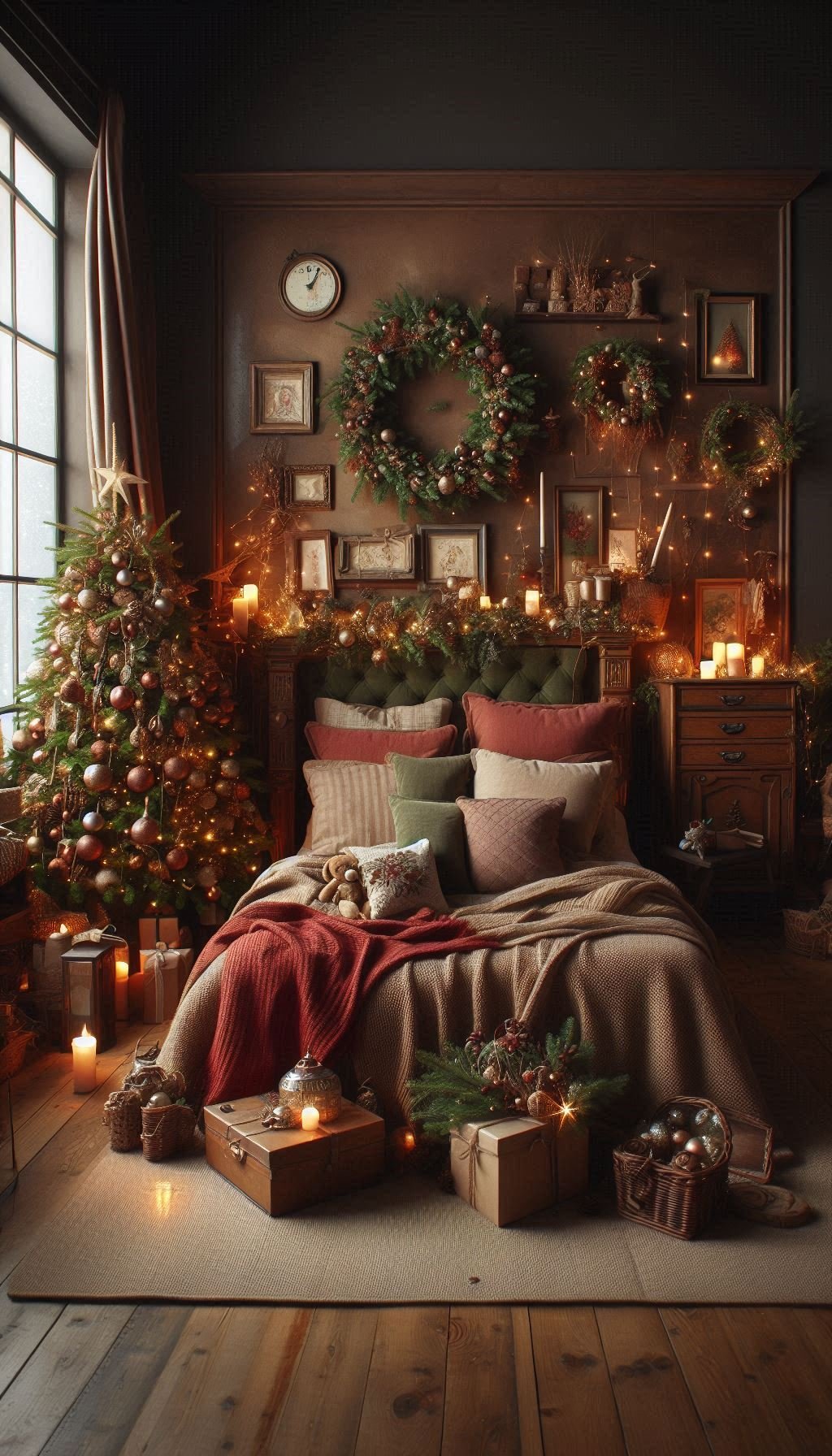Christmas Bedroom Decorations: 95+ Absolutely Stunning Ideas | Pocoko Create a cozy, country-inspired Christmas retreat with rustic-themed bedroom decor. Warm, inviting, and full of festive charm!