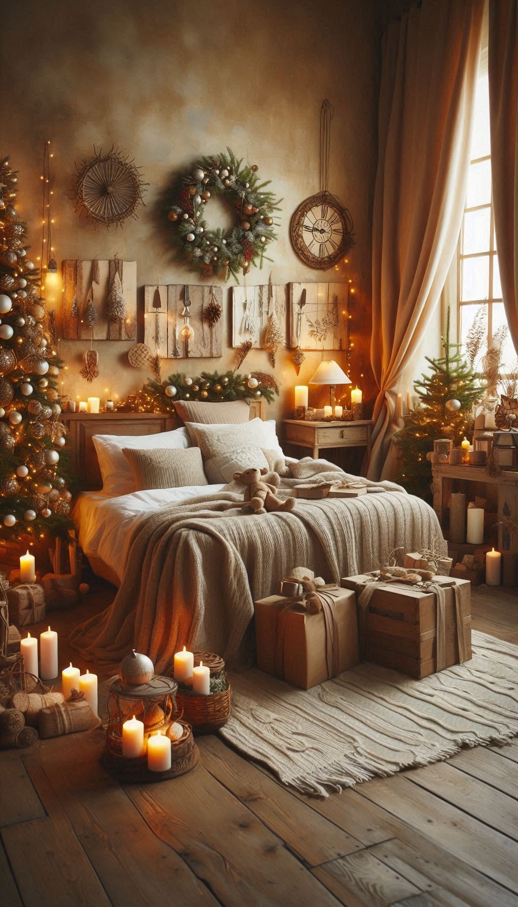 Christmas Bedroom Decorations: 95+ Absolutely Stunning Ideas | Pocoko Turn your bedroom into a rustic winter wonderland. Natural elements and cozy touches make it a festive retreat!