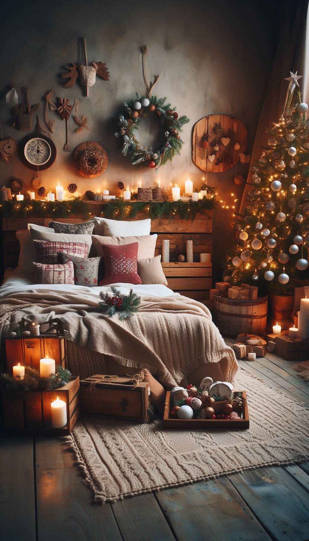 Christmas Bedroom Decorations: 95+ Absolutely Stunning Ideas | Pocoko Deck your bedroom with rustic-themed Christmas decor. The perfect mix of warmth, charm, and festive cheer!