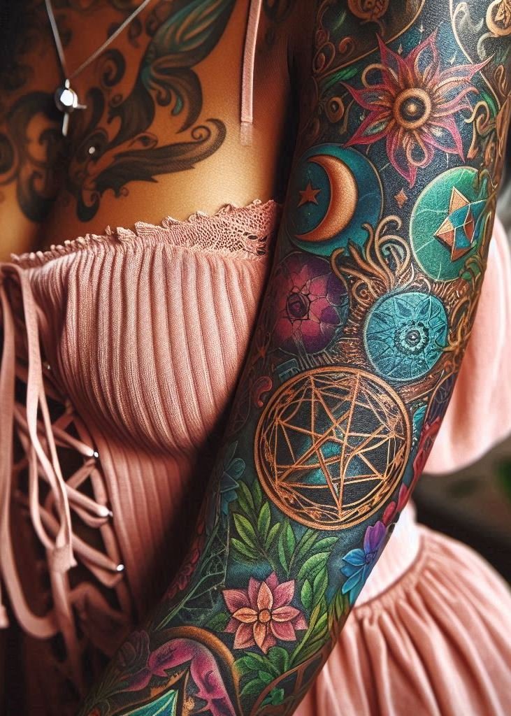 Channel ancient wisdom with tattoos inspired by the sacred pentagram. Perfect for a powerful and protective piece of body art!