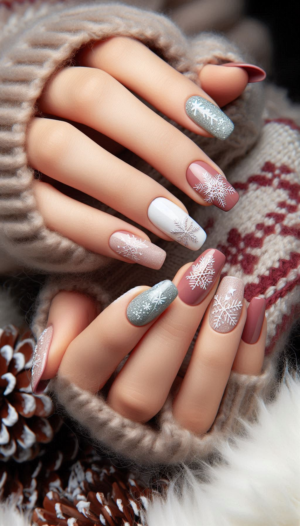 Embrace the magic of the season with snowflakes and glitter nails. These designs are sure to make your Christmas manicure shine bright!