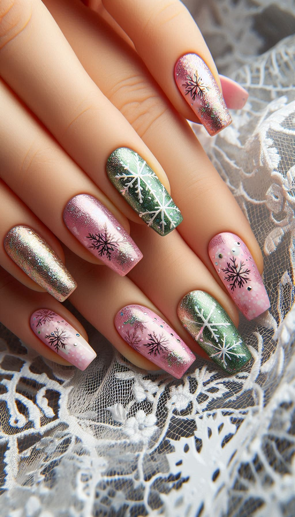 Get into the holiday spirit with snowflakes and glitter nails. These designs are a perfect mix of festive charm and winter sparkle!