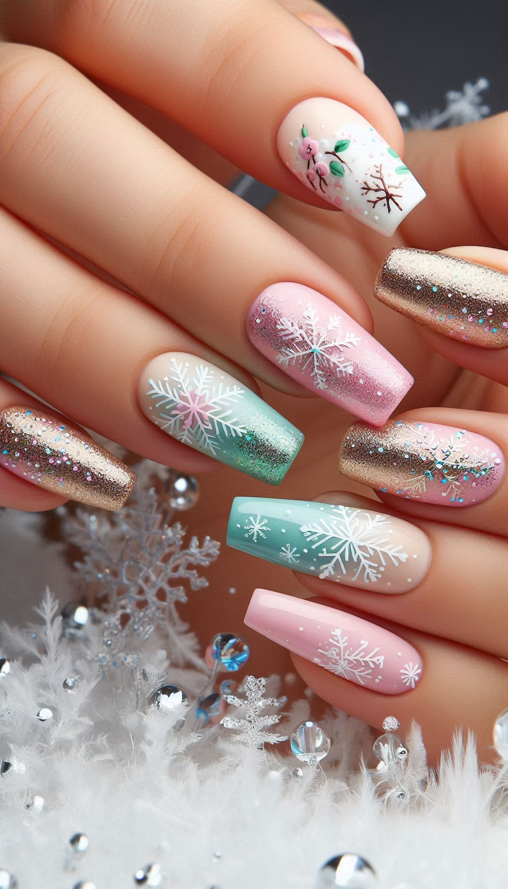 Embrace the magic of the season with snowflakes and glitter nails. These designs are sure to make your Christmas manicure shine bright!