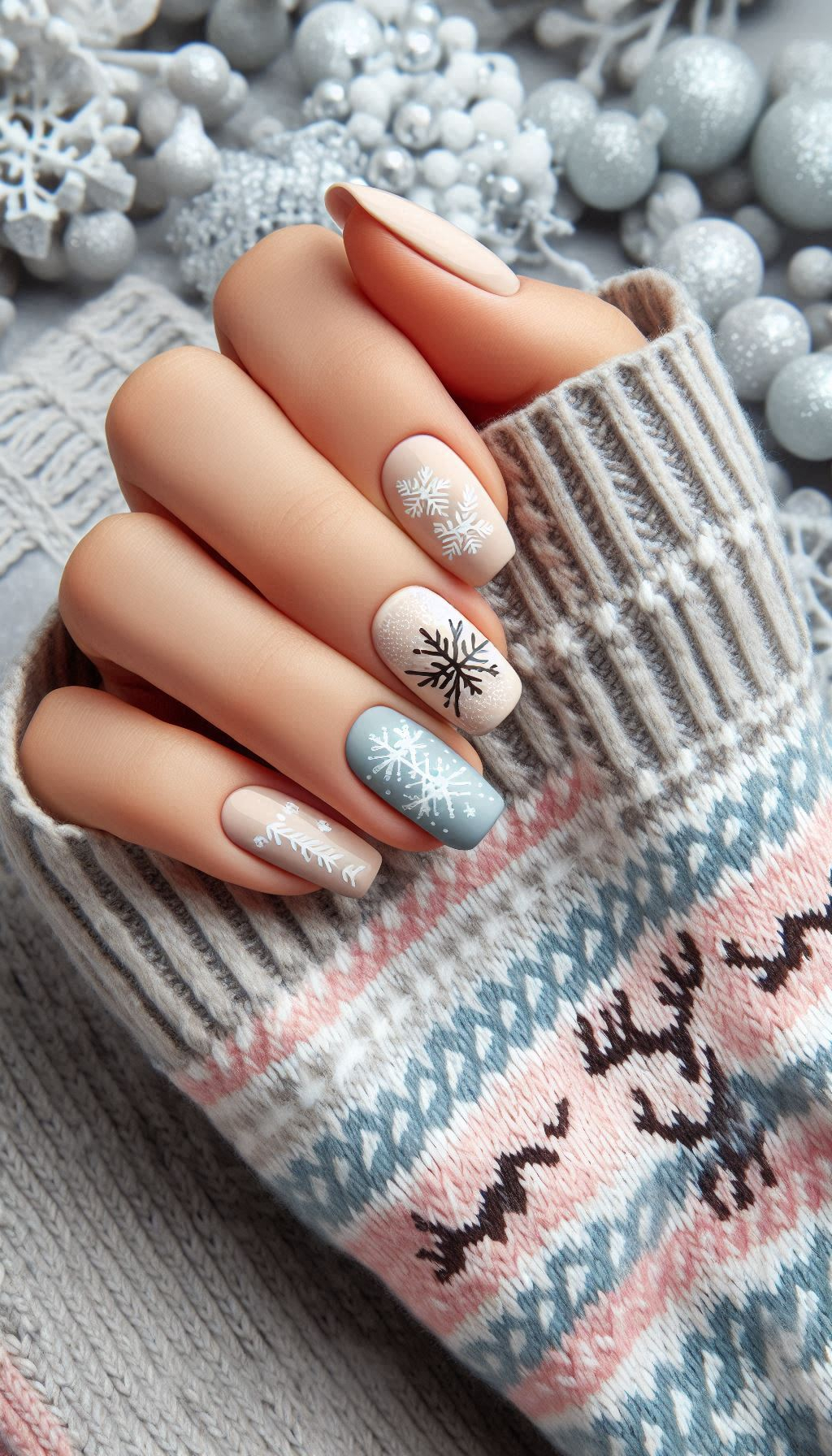 Deck your nails with adorable reindeer and delicate snowflakes. This Christmas nail art is sure to spread holiday cheer!