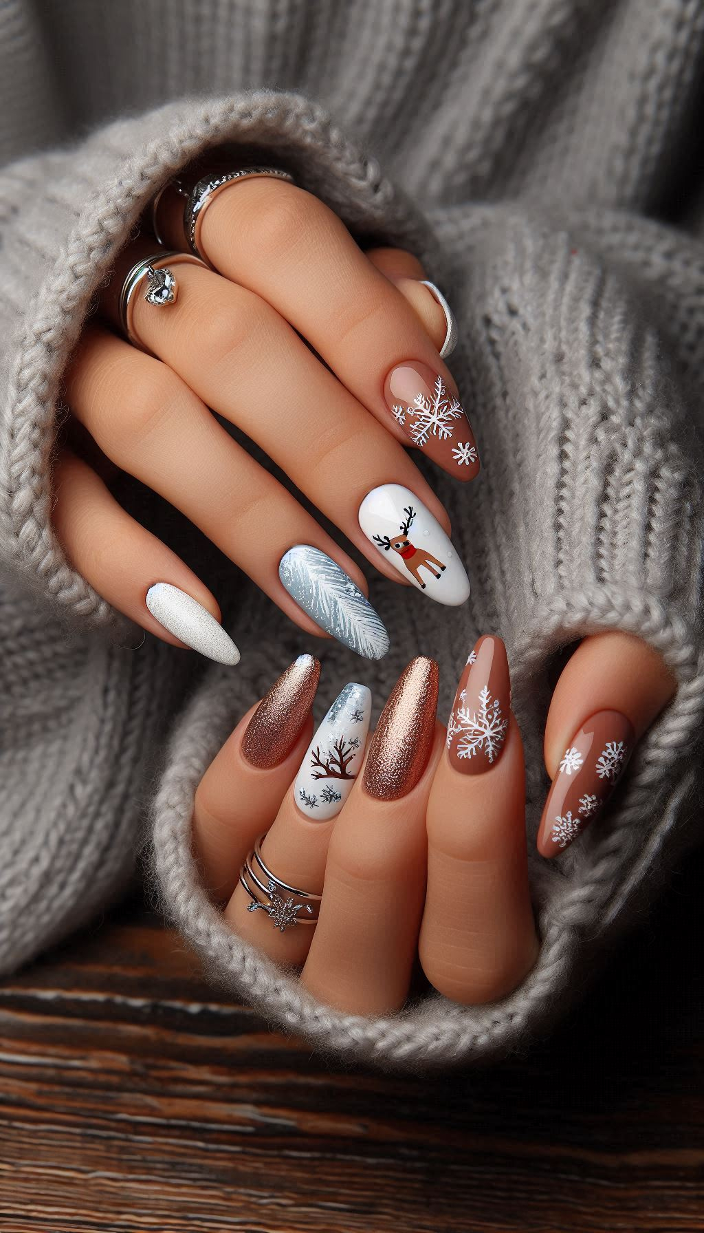 Step up your holiday nail game with reindeer and snowflake art. These Christmas nails capture the magic of the season beautifully!