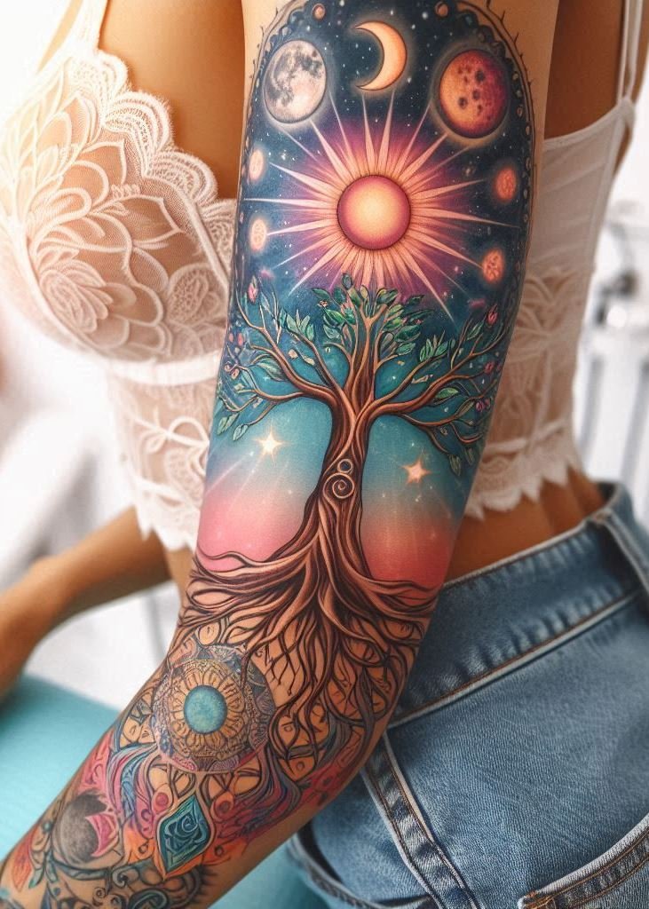 Let your ink flourish with Tree of Life witchcraft tattoos. These designs celebrate growth, strength, and unity!