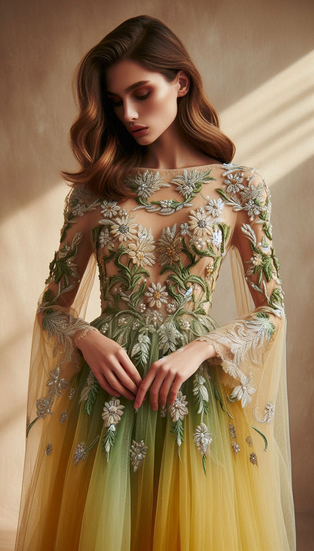 Floral Embroidery Dresses: Blooming Beautiful for Every Occasion | Pocoko Bloom in style with a yellow dress adorned with green floral embroidery. Perfect for making a sunny statement!