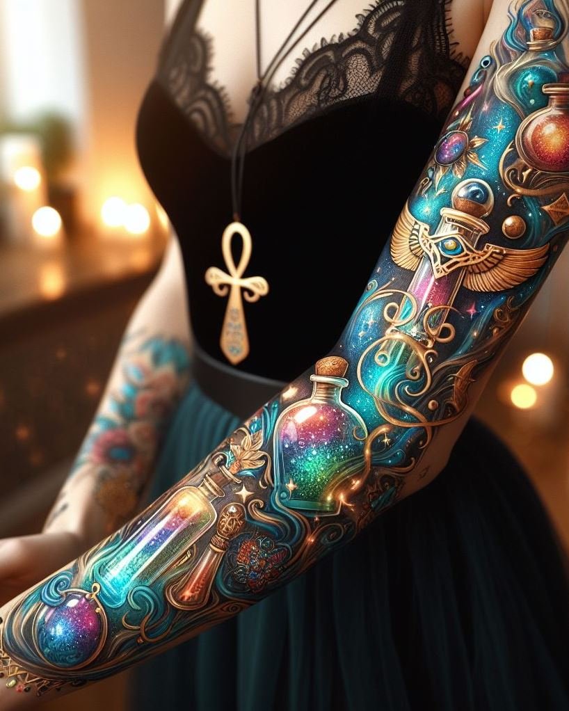 Infuse your ink with the power of the pharaohs and the magic of potions. An Egyptian hieroglyphs tattoo is perfect for a touch of ancient allure.