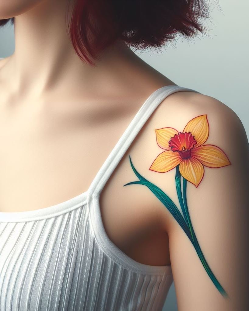 Birth Flowers Tattoos: March-born? Adorn your skin with a minimalist daffodil tattoo. This subtle design symbolizes new beginnings and optimism, capturing the spirit of your birth month!