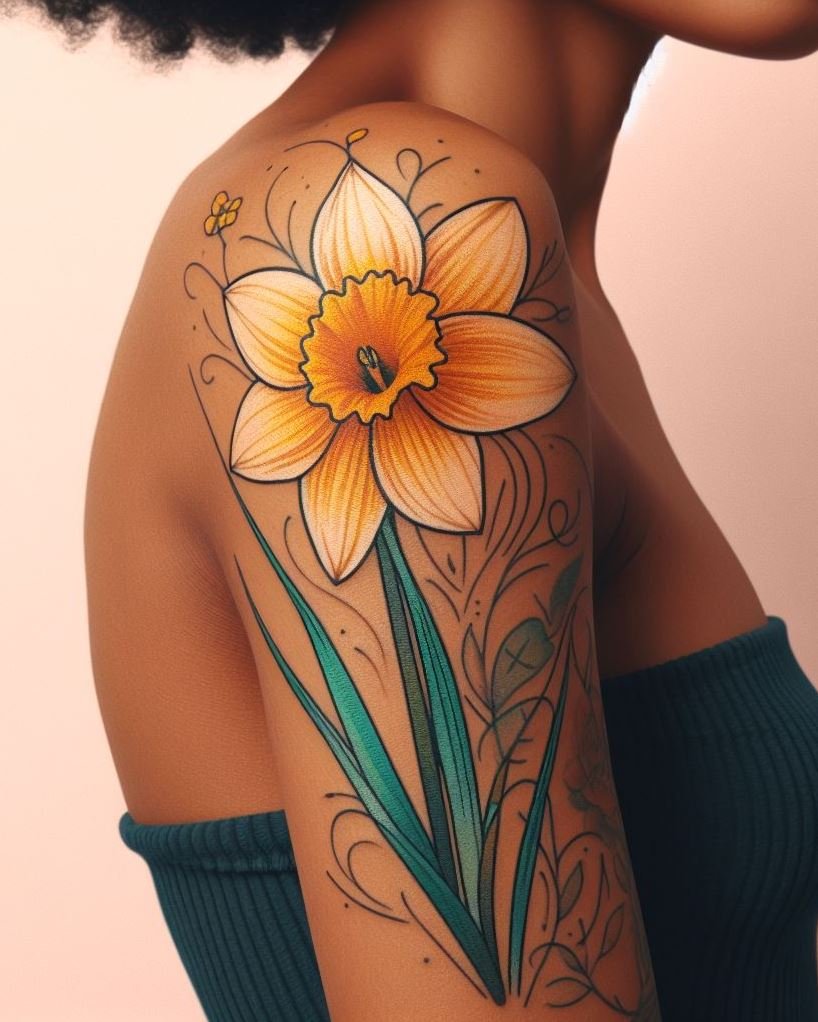 Show off your March pride with a minimalist daffodil tattoo. Delicate and understated, this flower design embodies the beauty of simplicity and the promise of spring!