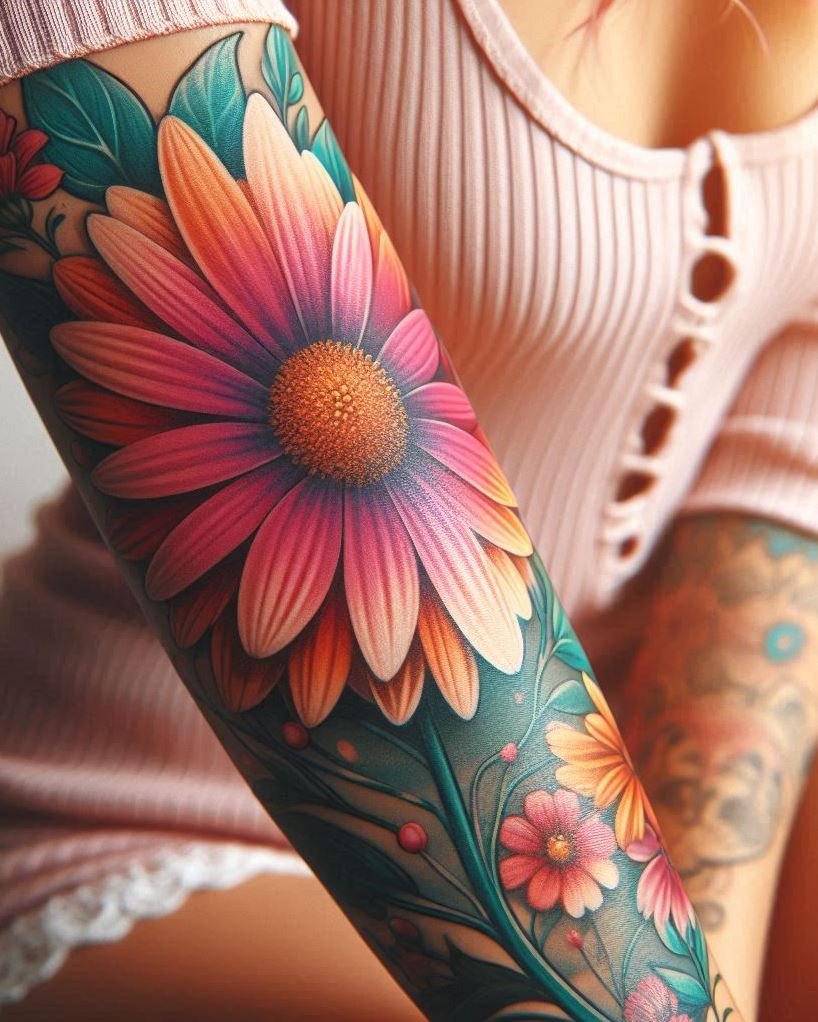 Celebrate April with a single daisy tattoo. This simple yet stunning bloom captures the purity and joy of springtime, adding a touch of natural elegance to your ink!