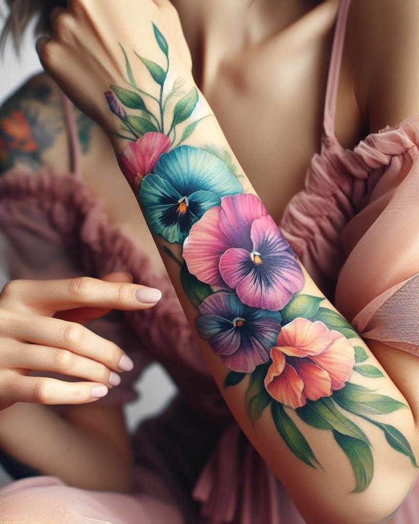 Celebrate April with a sweet pea watercolor tattoo. These delicate blooms burst with color, symbolizing blissful pleasure and capturing the essence of spring!