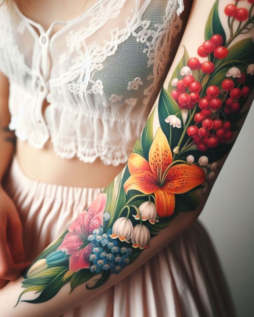 May-born? Adorn your skin with a mix of hawthorn and lily tattoos. These flowers capture the essence of hope and grace, perfect for adding a natural charm to your ink!