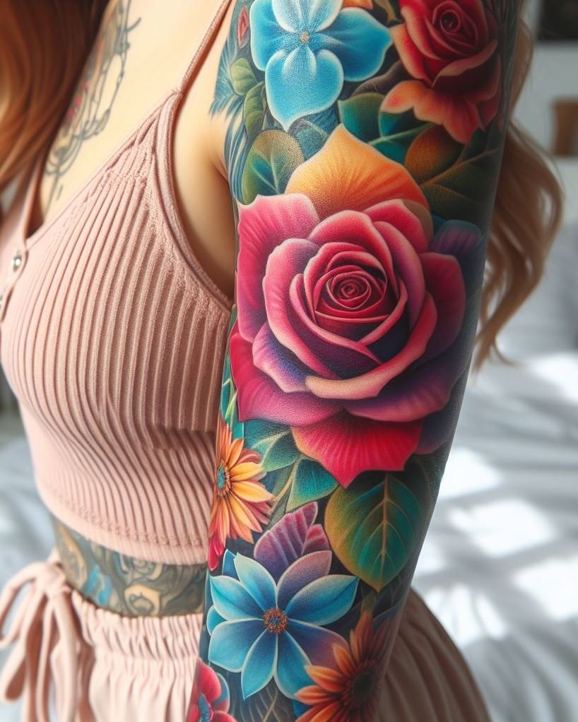 Show off your June pride with a rose and honeysuckle mix tattoo. This charming design embodies the elegance of roses and the sweet allure of honeysuckles, celebrating the essence of summer!