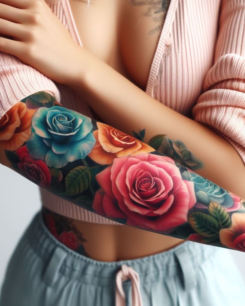 Birth Flowers Tattoos: Celebrate June with a stunning rose bouquet tattoo. This elegant design symbolizes love and passion, adding a touch of timeless romance to your ink!