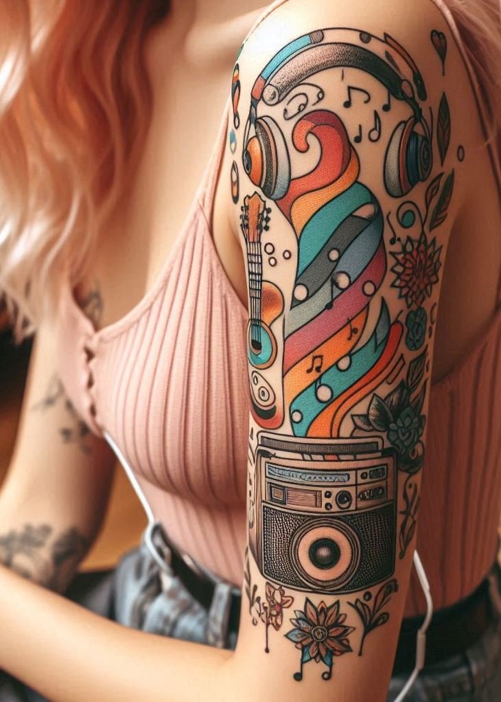 Music Tattoos: 75 Must-See Inspirations | Pocoko Looking for a tattoo that sings to your soul? These abstract music tattoos blend artistry and rhythm, perfect for any music lover!