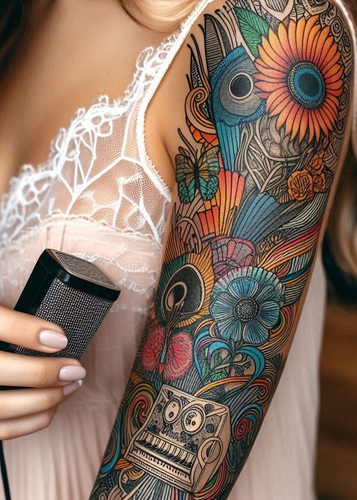 Music Tattoos: 75 Must-See Inspirations | Pocoko Melody meets masterpiece with these abstract music tattoos. Perfect for anyone looking to make a stylish and artistic statement.