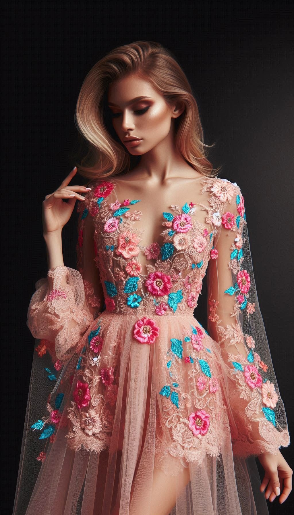 This Babilicious dress in pink and peach floral lace is a showstopper. Perfect for adding a touch of elegance to any event!