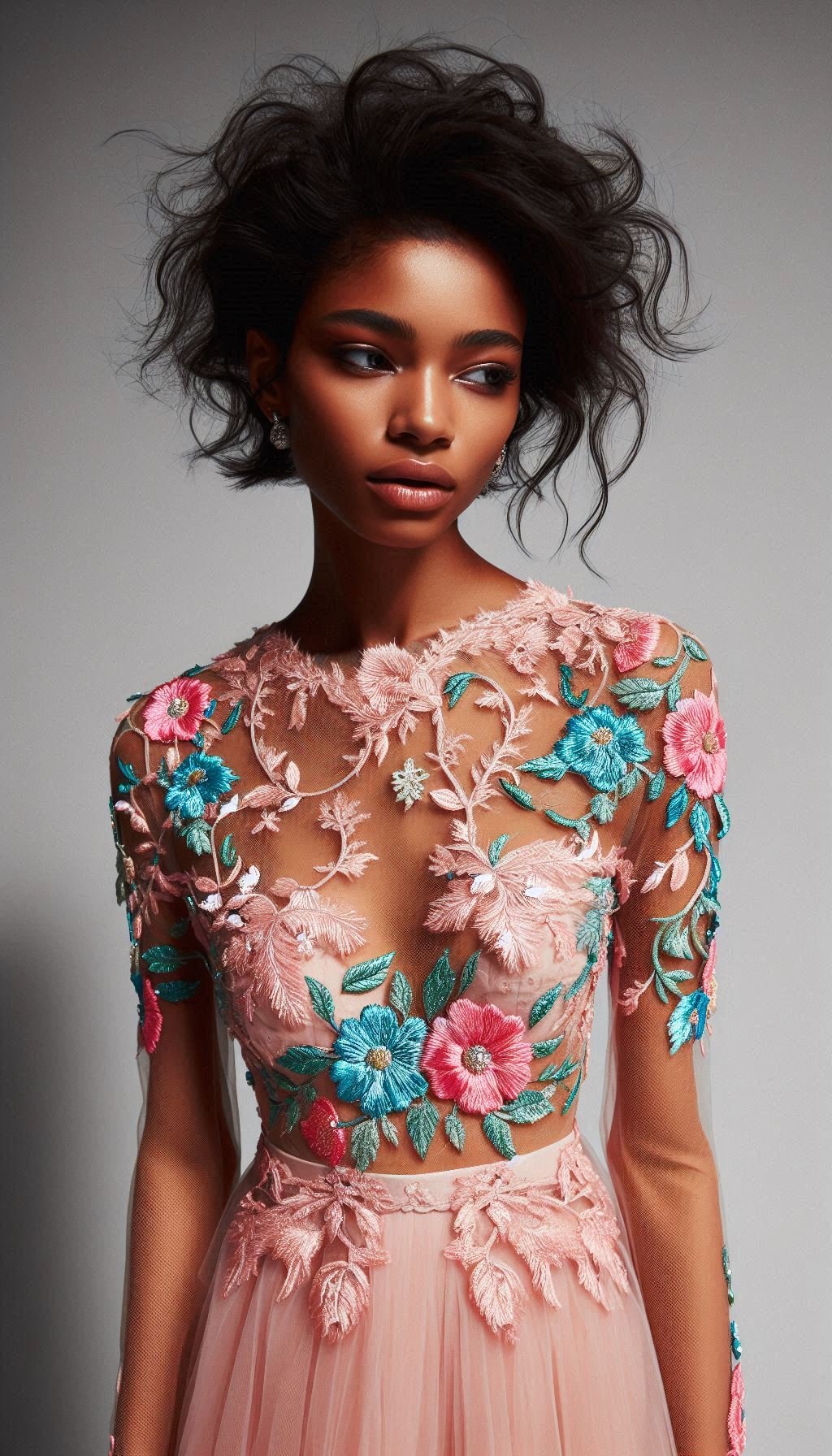 This Babilicious pink and peach dress with floral lace embroidery is pure magic. Perfect for making unforgettable memories!