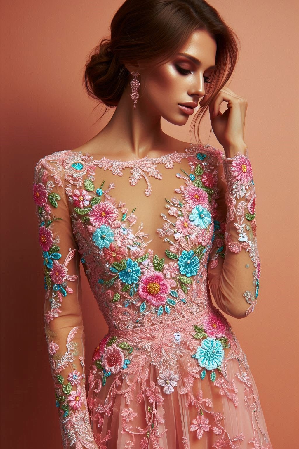 Feel like royalty in this Babilicious pink and peach floral lace dress. It's the perfect blend of elegance and charm!