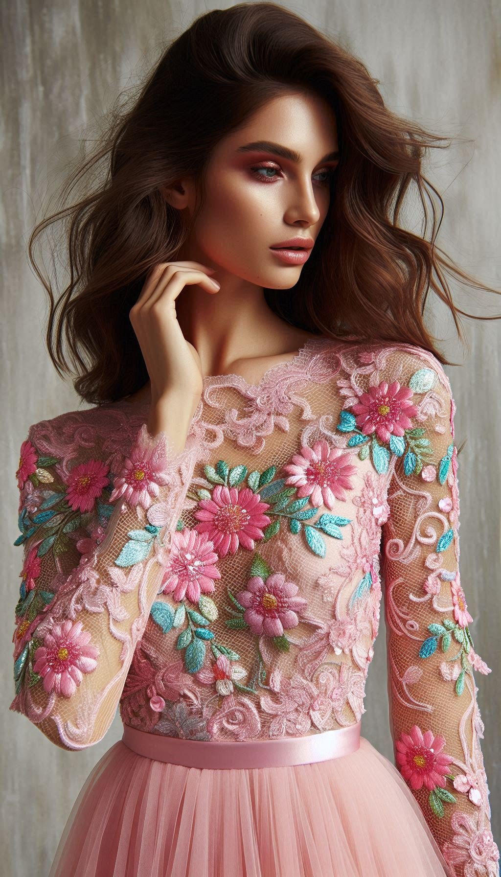 Step into a world of elegance with this Babilicious pink and peach floral lace dress. It's simply enchanting!