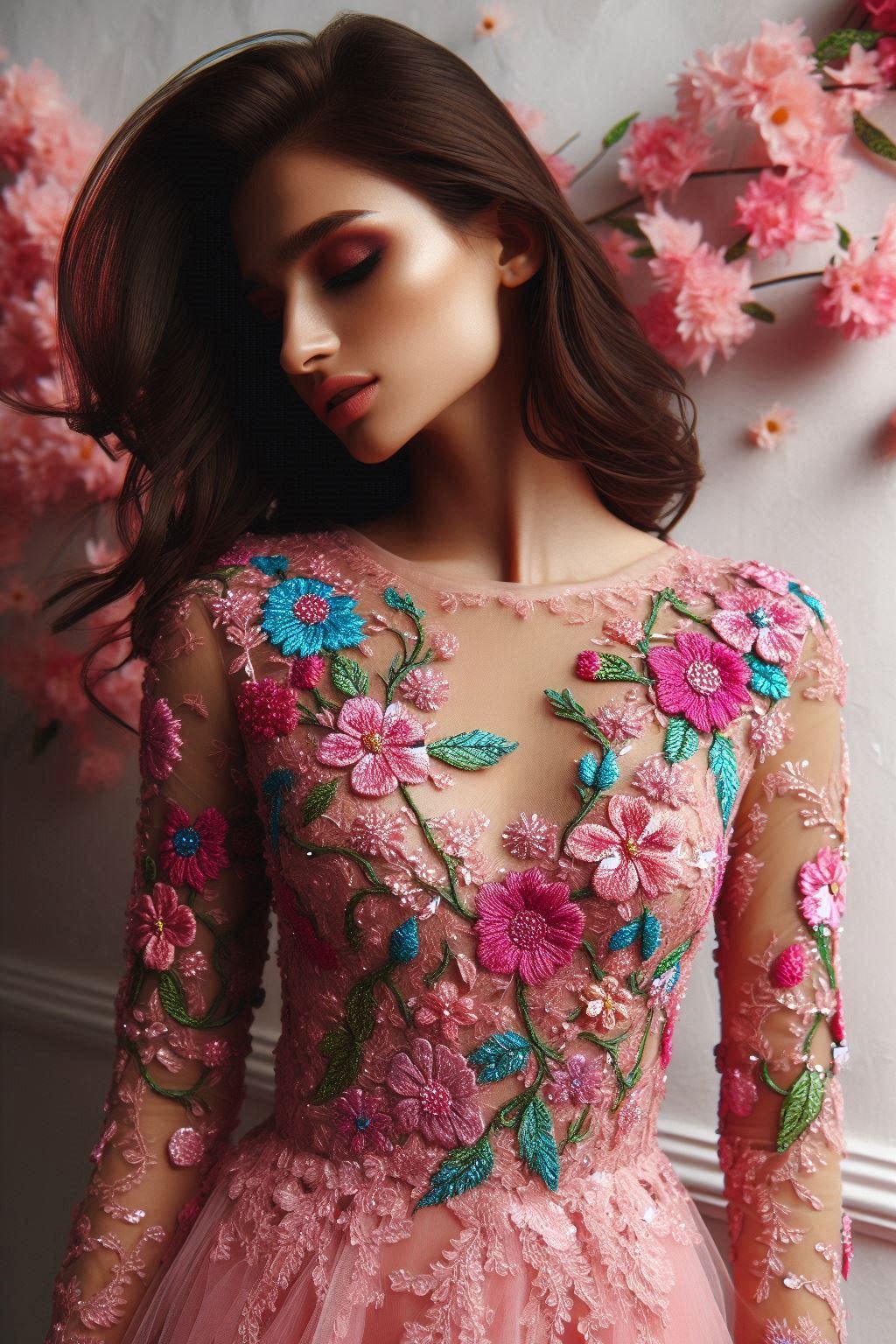 Embrace your feminine side with this Babilicious pink and peach floral lace dress. Perfect for a romantic evening out!