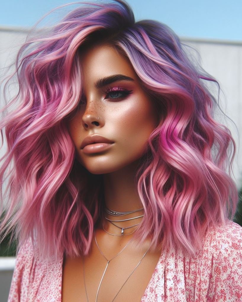 Elevate your hair game with bubblegum pink ombre. Perfect for a playful and eye-catching look that’s full of personality!