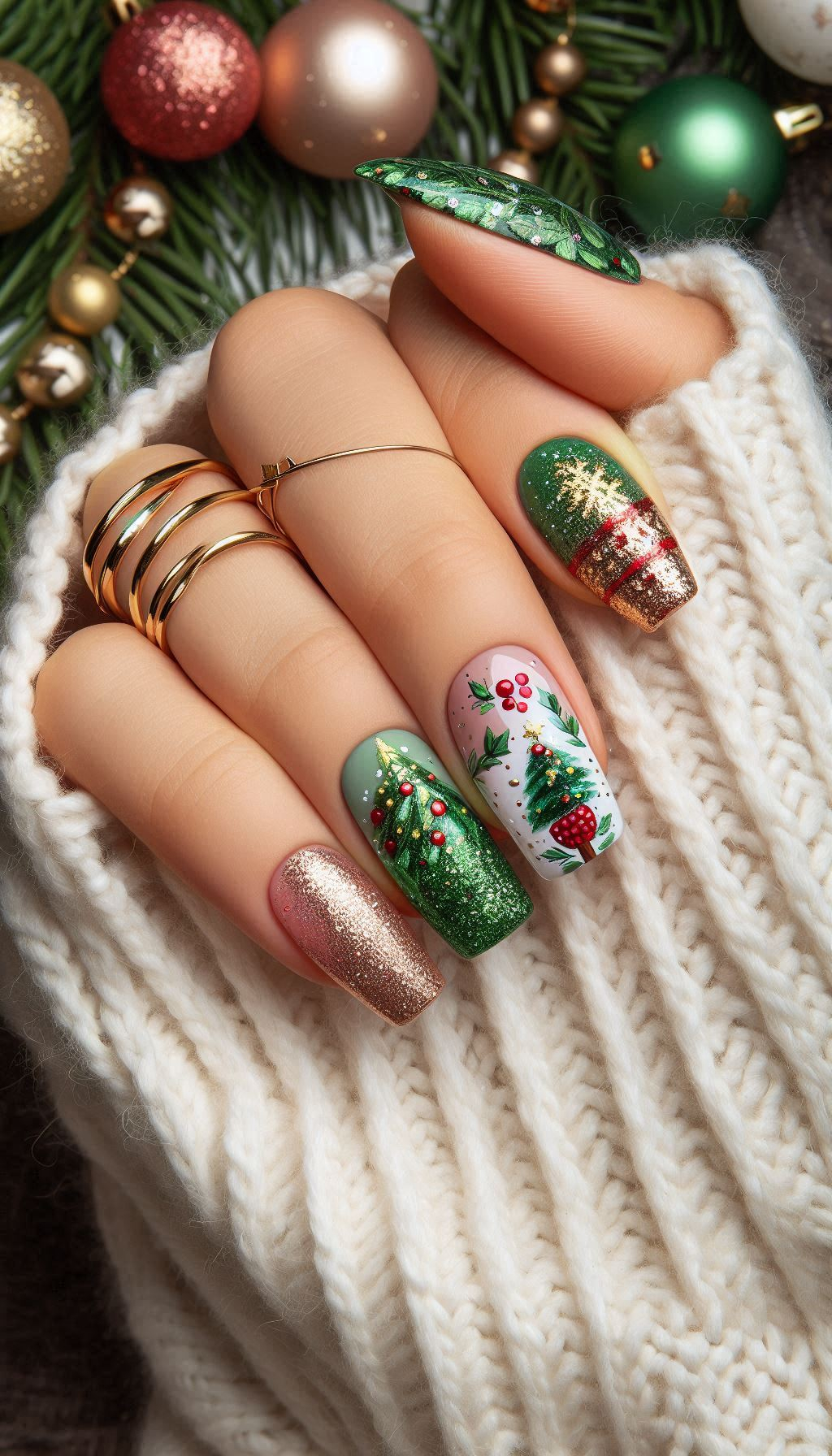 From twinkling lights to glittering baubles, these Christmas-themed nails are all about spreading holiday joy and sparkle.