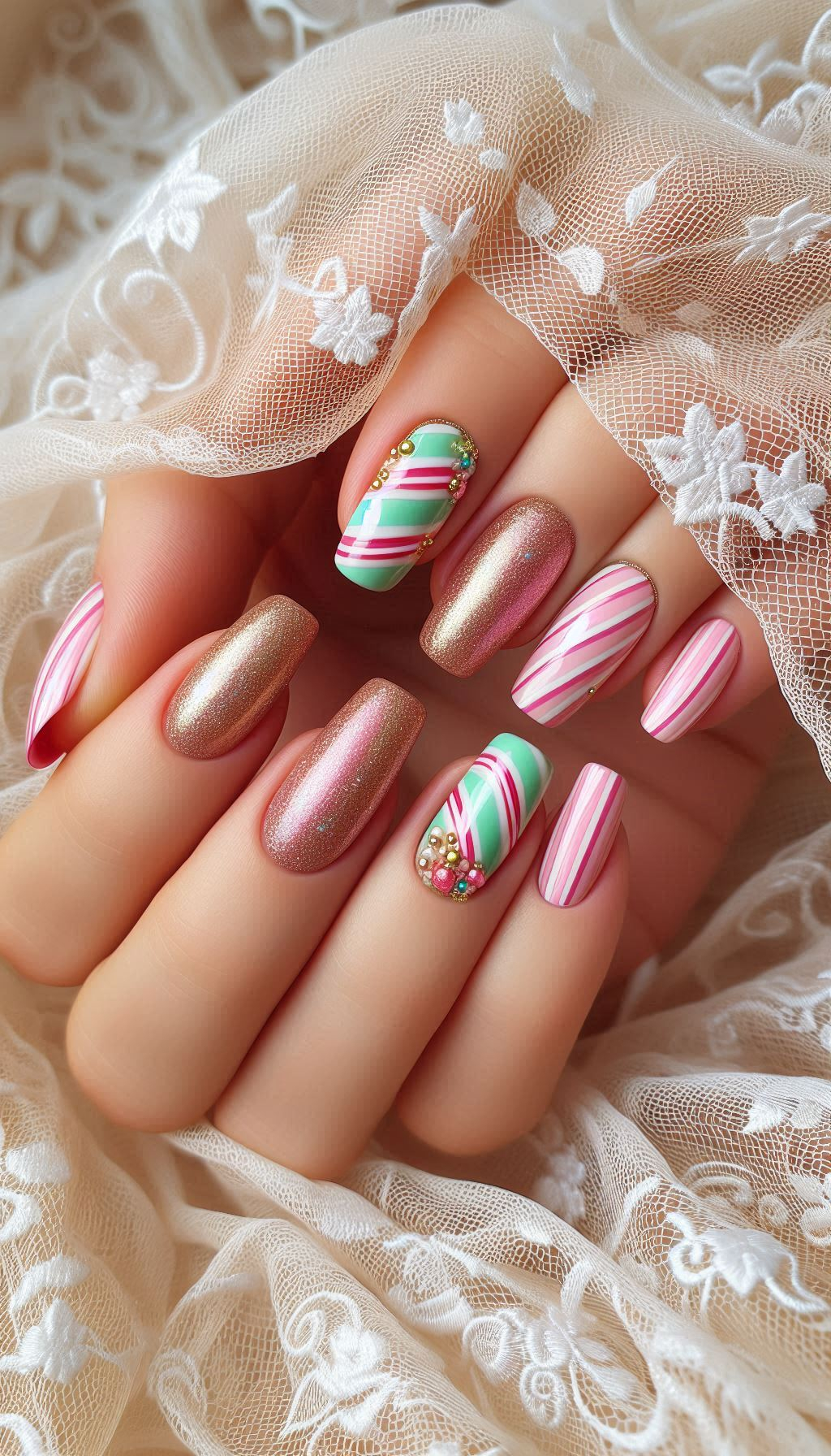 Christmas Nail Art Ideas: Indulge your sweet tooth with Christmas candy-themed nail art! From candy canes to gumdrops, these designs add a sugary touch to your holiday look.