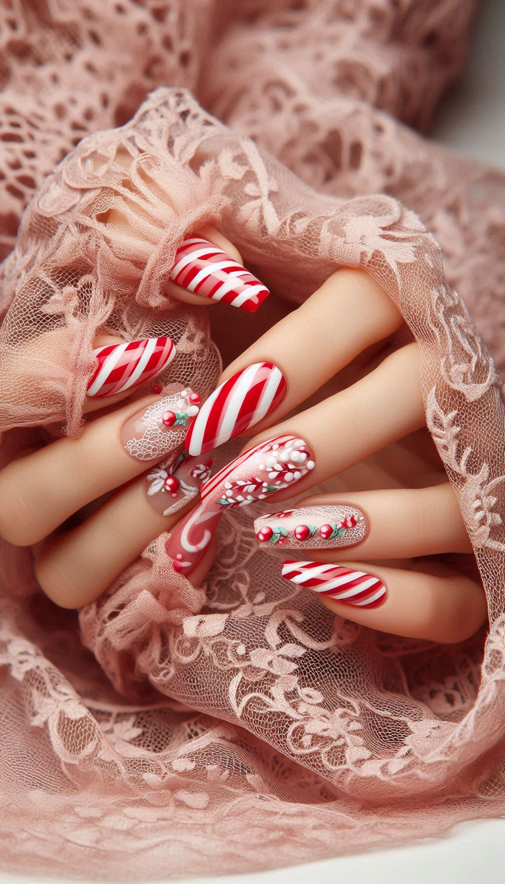 Nail your festive style with these Christmas candy-inspired designs. Perfect for adding a dash of sweetness to your holiday celebrations!