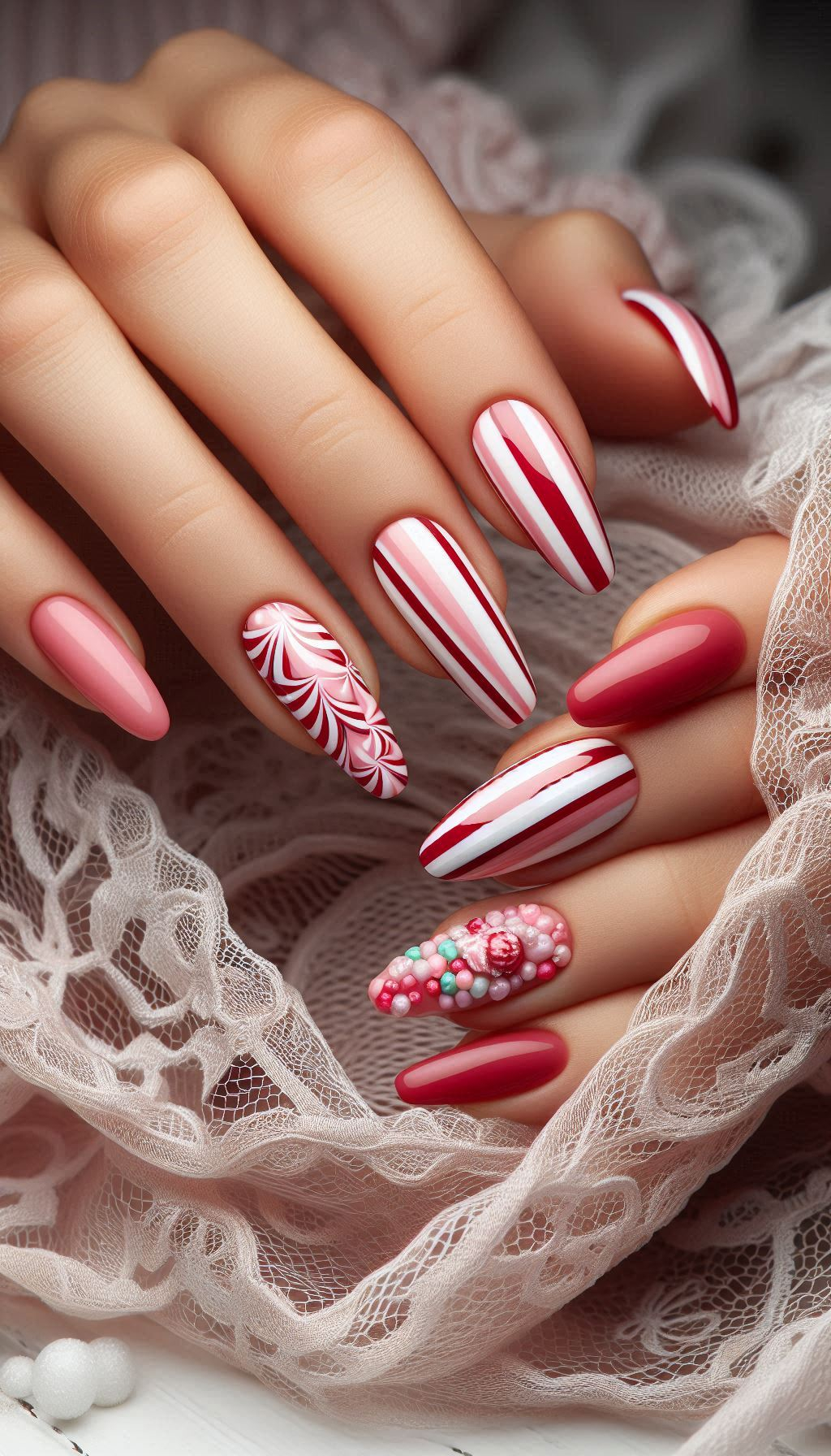 Treat your nails to some holiday magic with these Christmas candy-themed designs. They’re sweet enough to eat, but better for showing off!