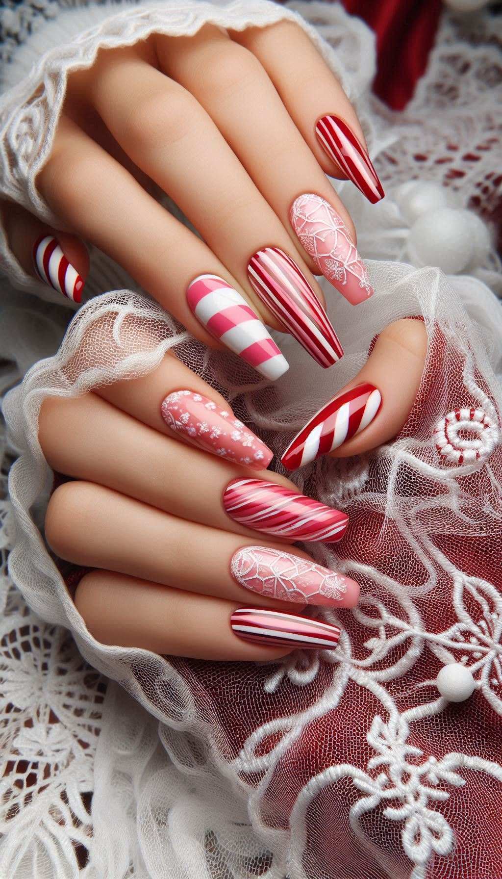 Get in the holiday spirit with Christmas candy nail art! Think candy canes, peppermint swirls, and all your sugary favorites.