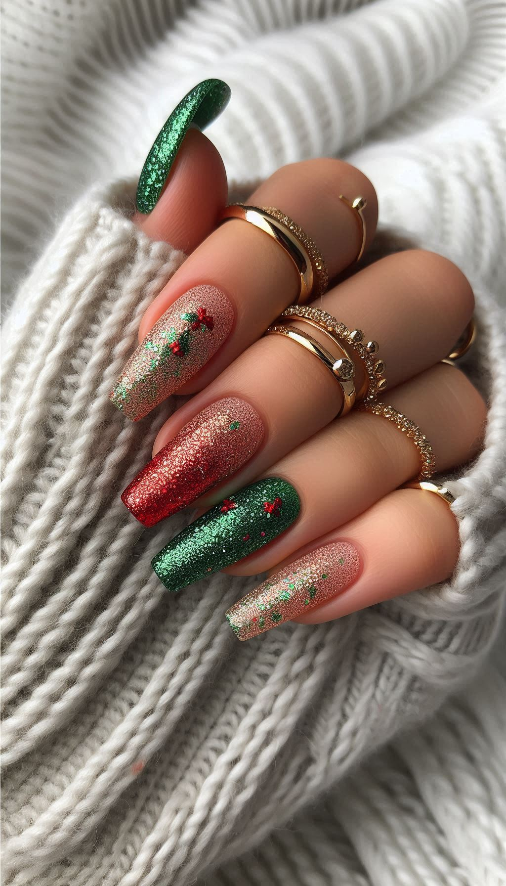 Add a touch of festive magic to your nails with these glittery Christmas designs. Because who says the only thing that should sparkle is the tree?