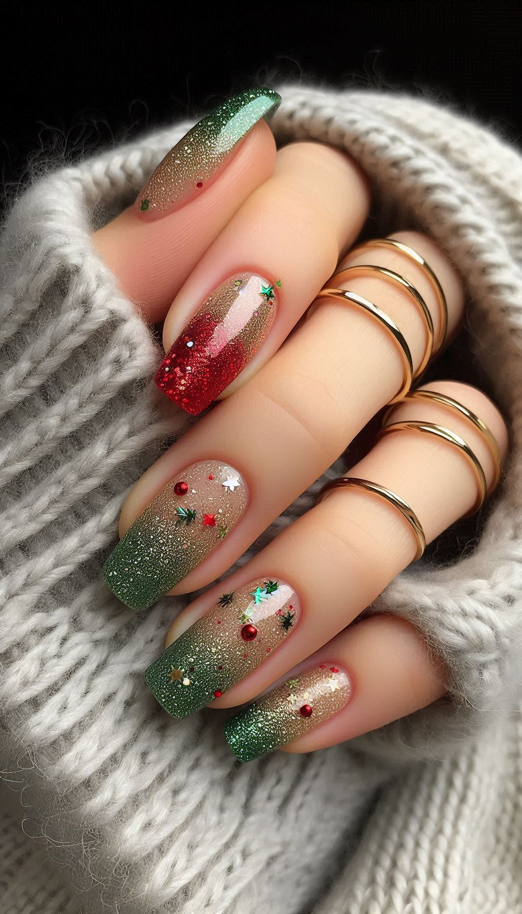 Sparkle all the way with these Christmas glitter nail art ideas. Your nails will shimmer like freshly fallen snow under holiday lights.