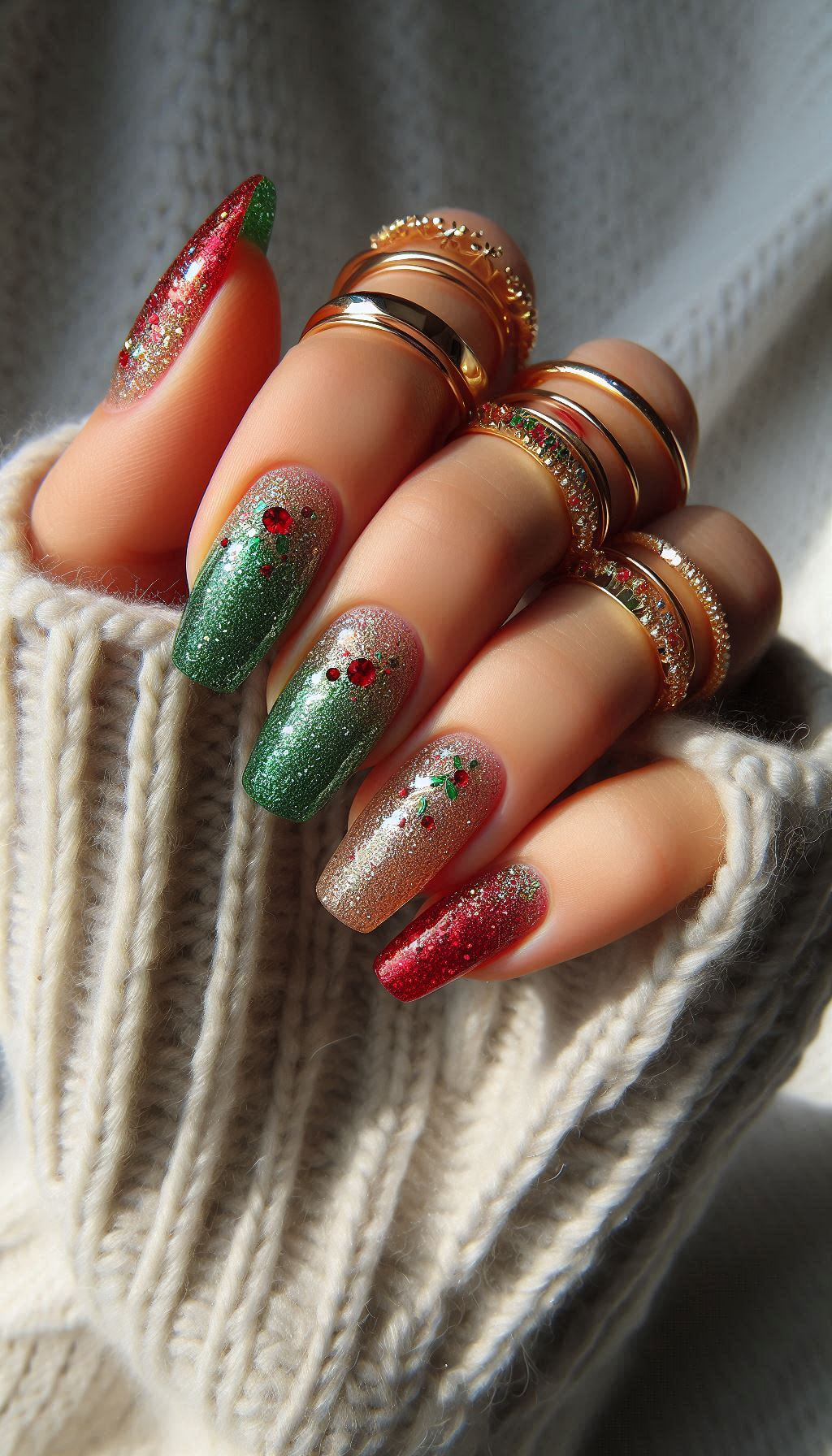 Bring on the bling with these Christmas glitter nail designs. They're perfect for making your holiday nails shine brighter than your favorite ornaments!