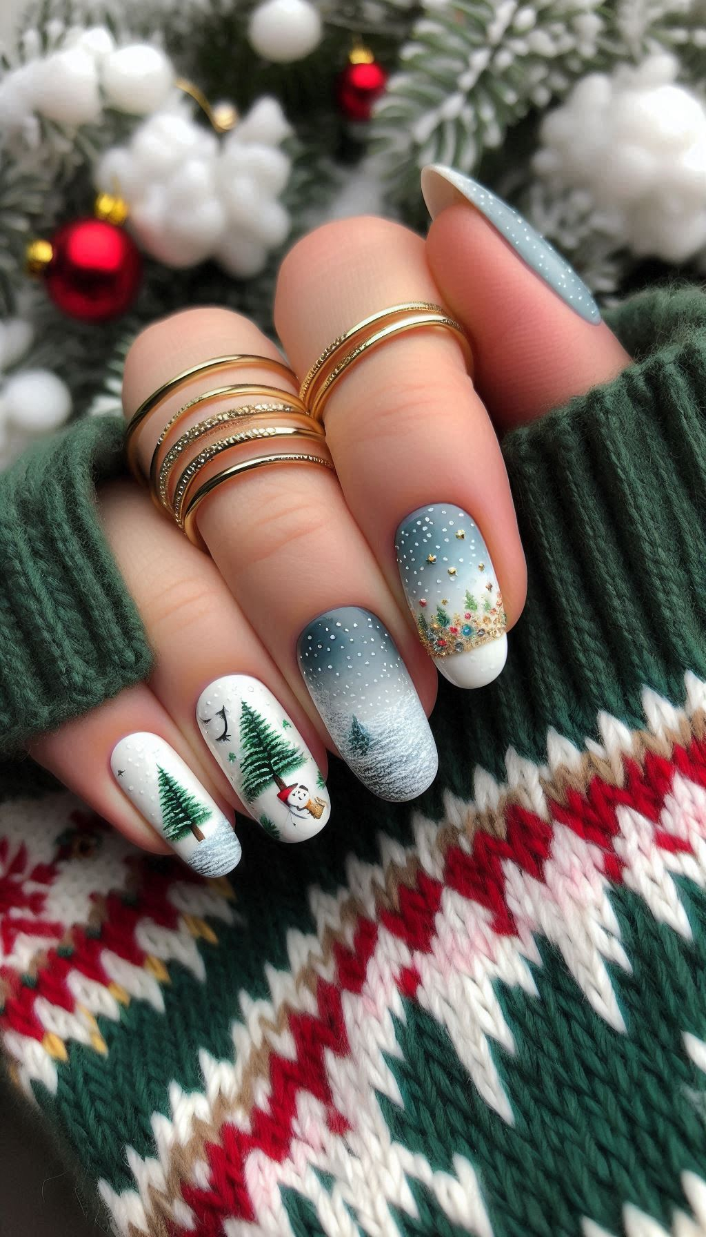 Let it snow on your nails with these Christmas snowfall-inspired designs. Perfect for adding a touch of winter magic to your holiday look.