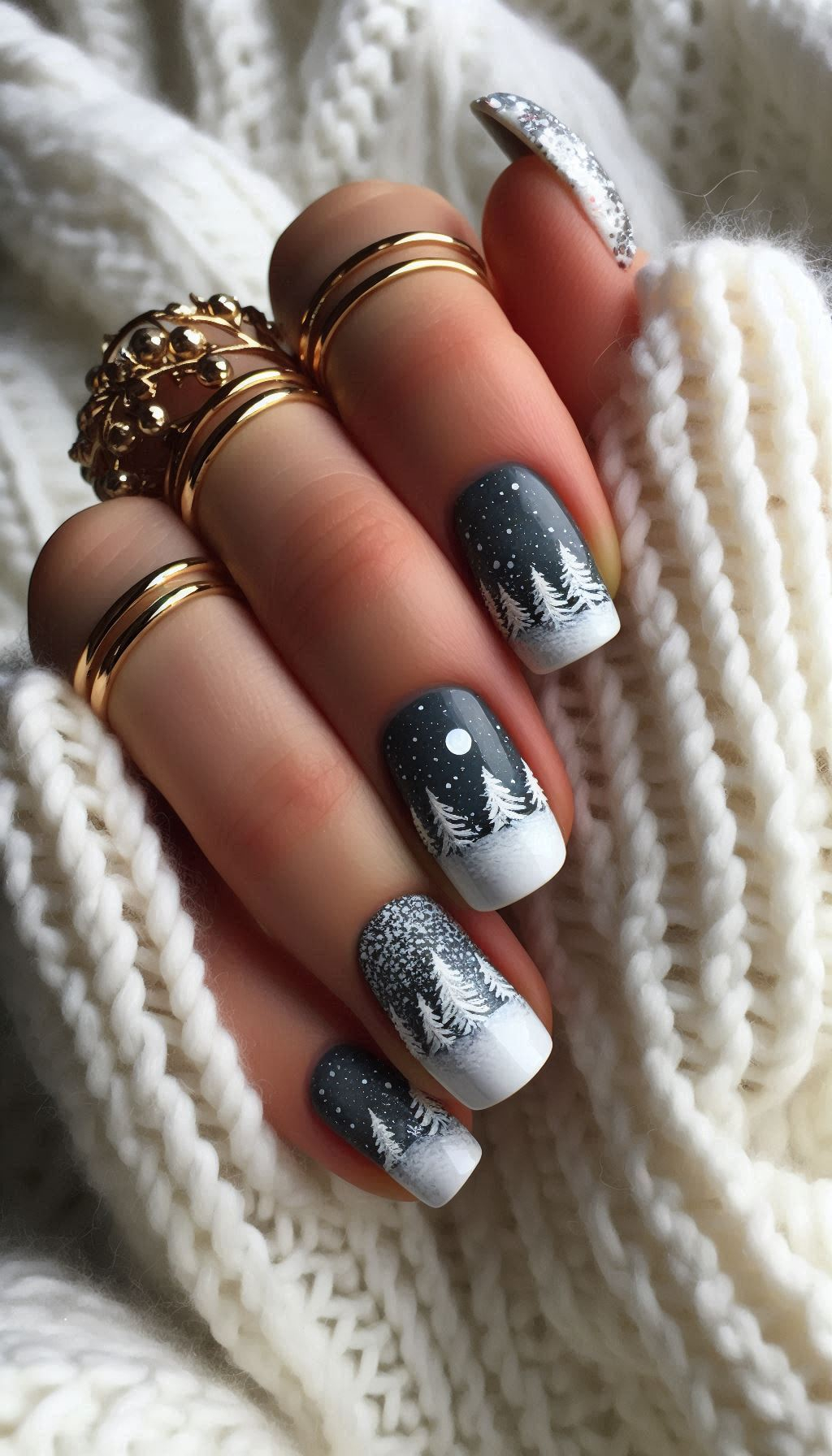 Add a frosty touch to your holiday look with snowfall-inspired nail art. These designs are like snowflakes—no two are alike!