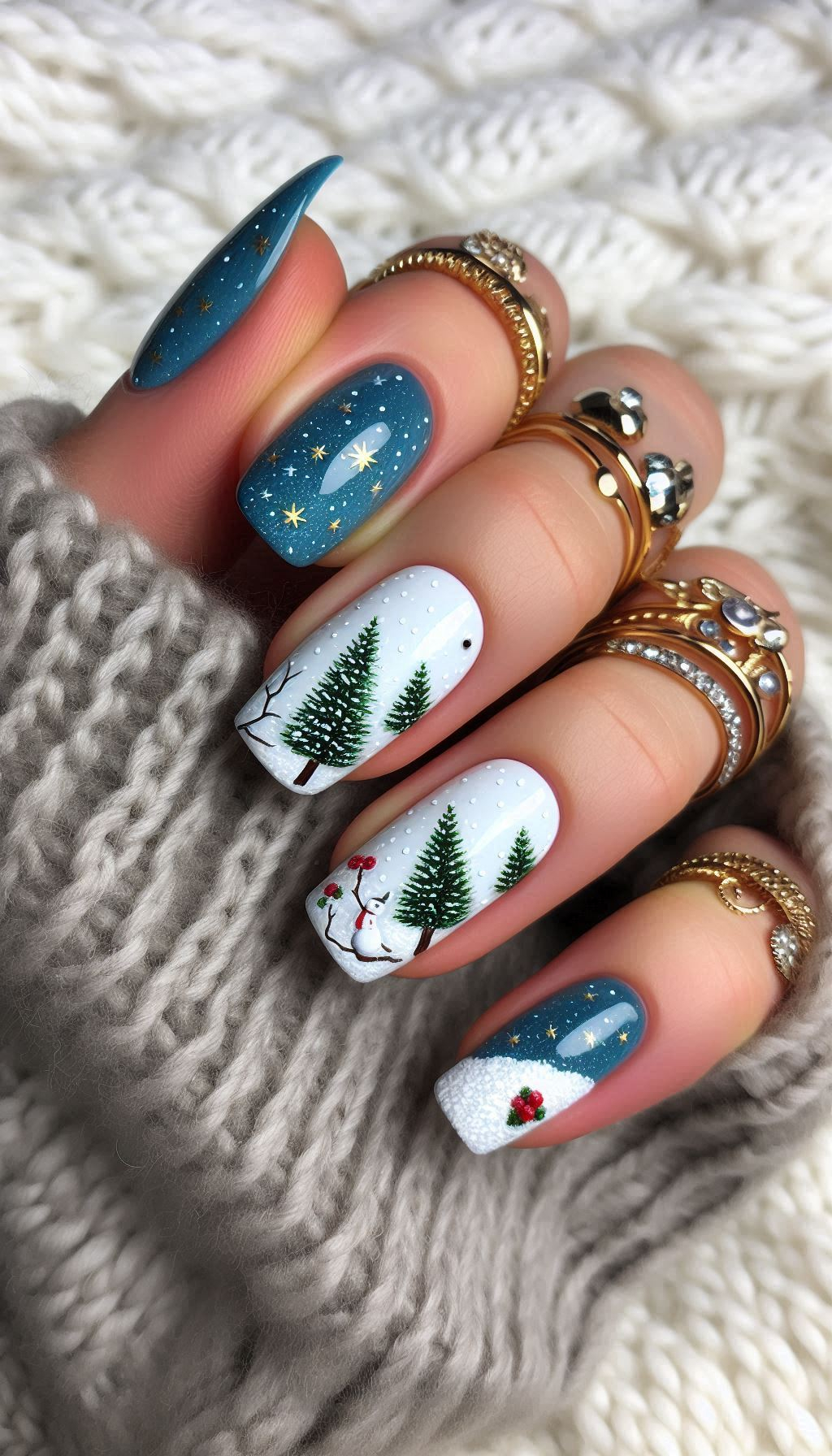 Christmas Nail Art Ideas: Feel the chill of winter on your fingertips with these snowfall-inspired Christmas nail designs. Perfect for a festive, frosty look!