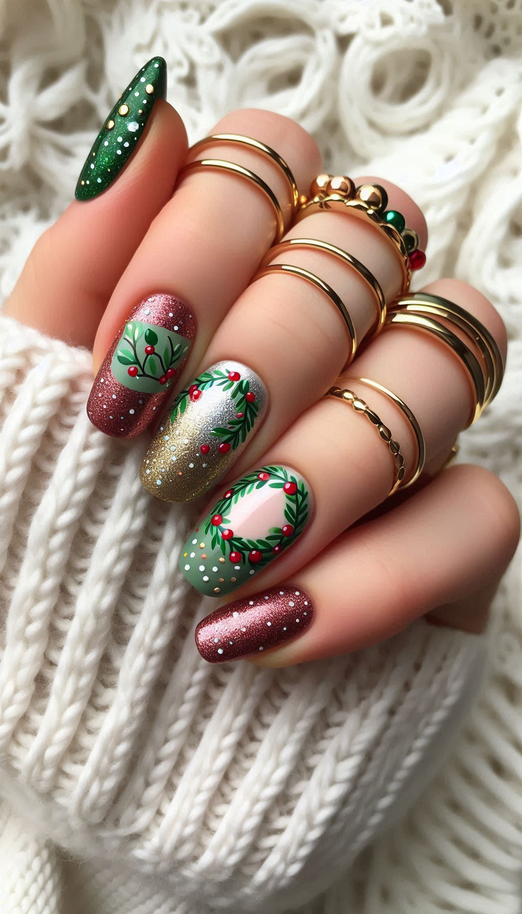 Deck your nails with boughs of holly and wreaths of green! These festive designs will have you ready to jingle all the way.